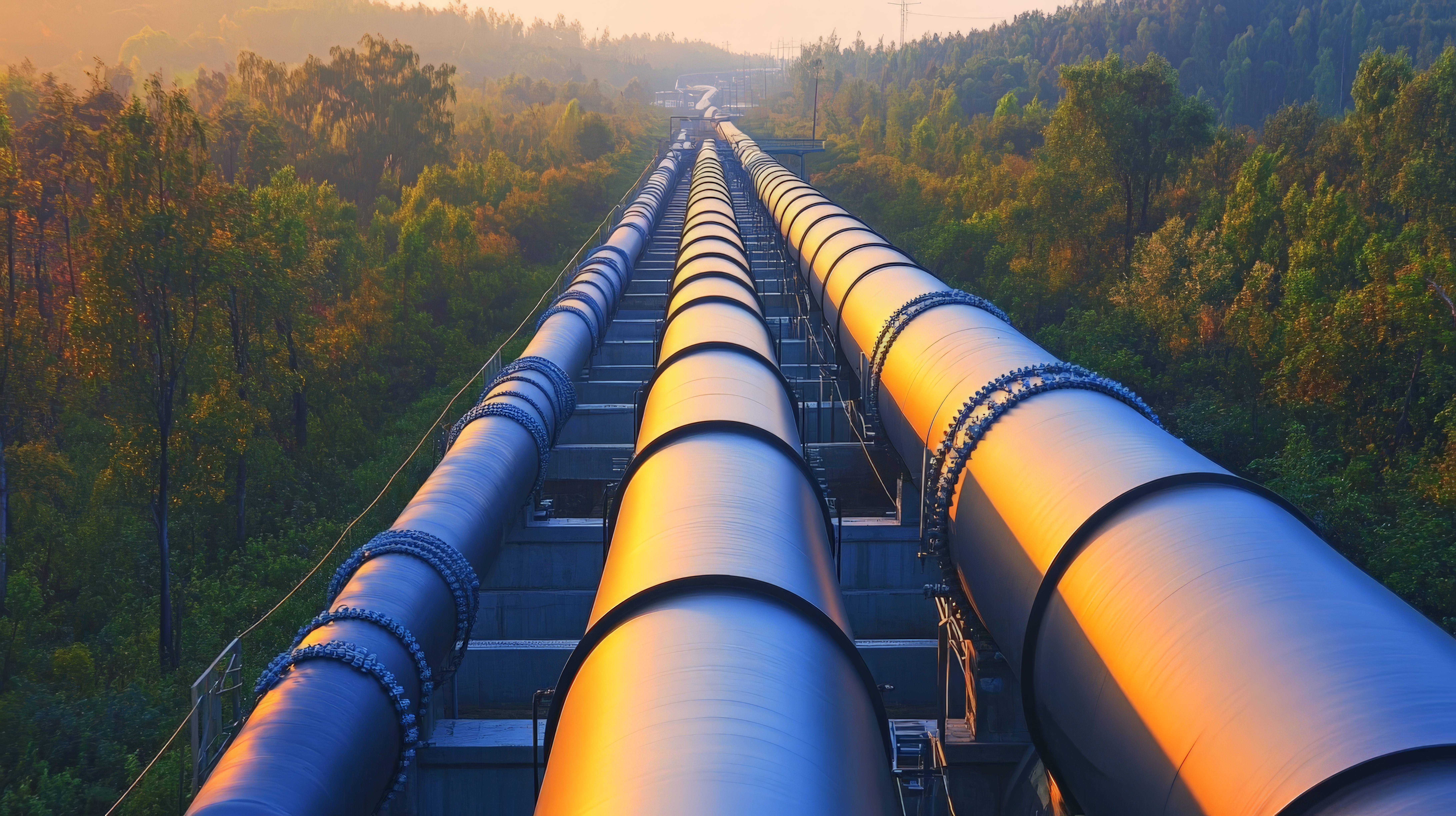 Aerial view pipeline stretching through forest